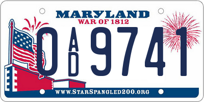 MD license plate 0AD9741