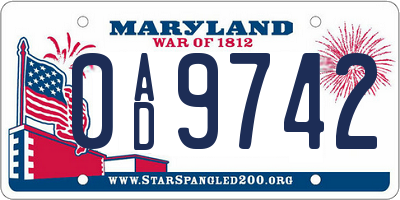 MD license plate 0AD9742