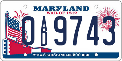 MD license plate 0AD9743
