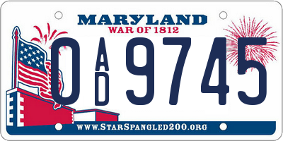 MD license plate 0AD9745