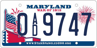 MD license plate 0AD9747