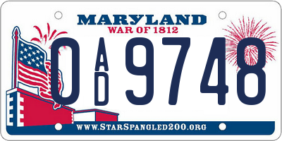 MD license plate 0AD9748