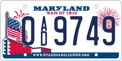 MD license plate 0AD9749