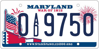 MD license plate 0AD9750