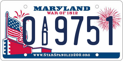 MD license plate 0AD9751