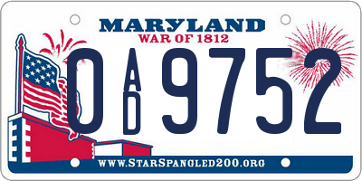 MD license plate 0AD9752