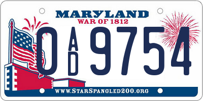 MD license plate 0AD9754
