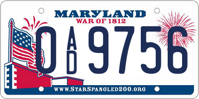 MD license plate 0AD9756
