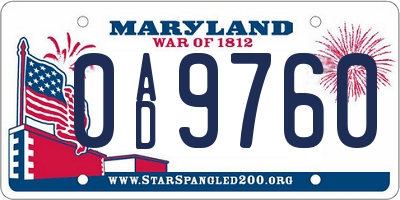 MD license plate 0AD9760