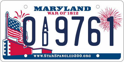 MD license plate 0AD9761