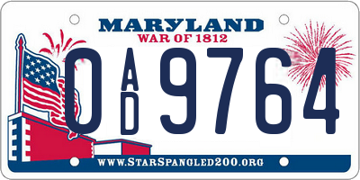 MD license plate 0AD9764