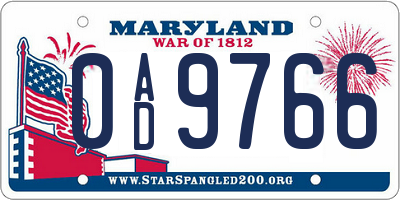 MD license plate 0AD9766