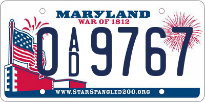 MD license plate 0AD9767