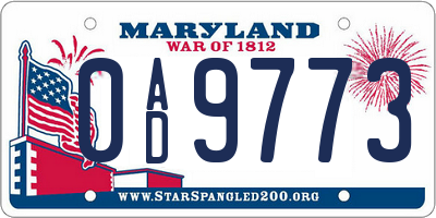 MD license plate 0AD9773
