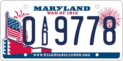 MD license plate 0AD9778