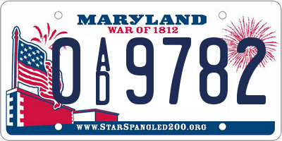 MD license plate 0AD9782