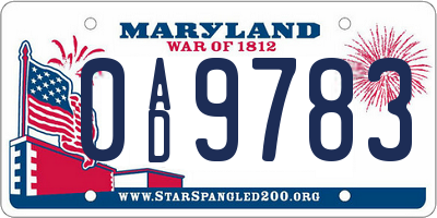 MD license plate 0AD9783