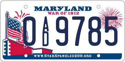 MD license plate 0AD9785