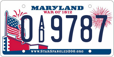 MD license plate 0AD9787