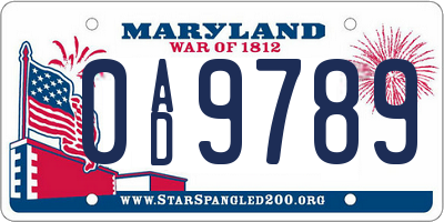 MD license plate 0AD9789