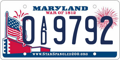 MD license plate 0AD9792