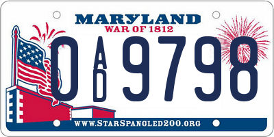 MD license plate 0AD9798