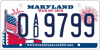 MD license plate 0AD9799