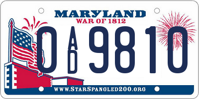 MD license plate 0AD9810