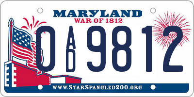 MD license plate 0AD9812
