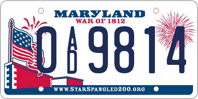 MD license plate 0AD9814
