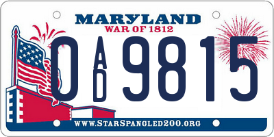 MD license plate 0AD9815