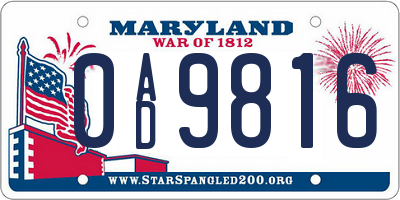 MD license plate 0AD9816