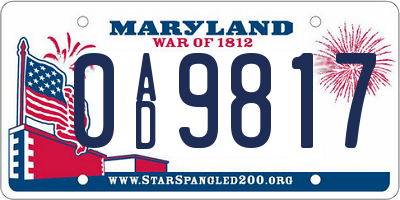 MD license plate 0AD9817