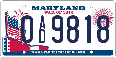 MD license plate 0AD9818