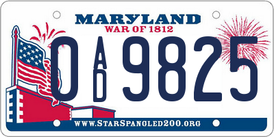 MD license plate 0AD9825