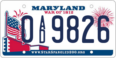 MD license plate 0AD9826