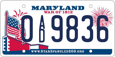 MD license plate 0AD9836