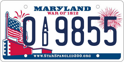 MD license plate 0AD9855