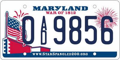 MD license plate 0AD9856