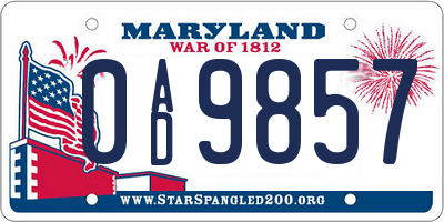 MD license plate 0AD9857