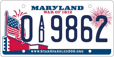 MD license plate 0AD9862