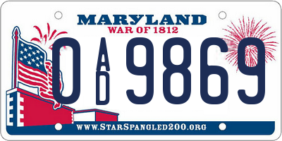MD license plate 0AD9869