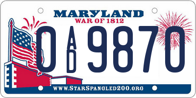 MD license plate 0AD9870