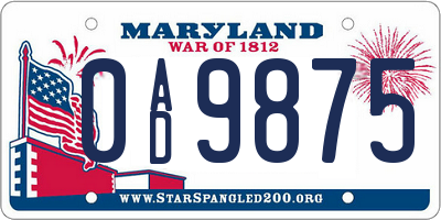 MD license plate 0AD9875