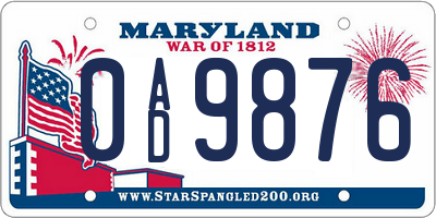 MD license plate 0AD9876