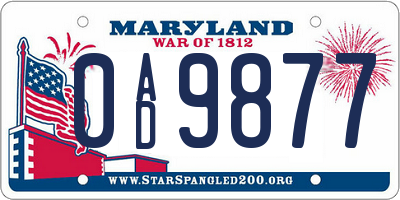MD license plate 0AD9877
