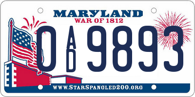 MD license plate 0AD9893