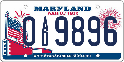 MD license plate 0AD9896
