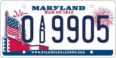 MD license plate 0AD9905