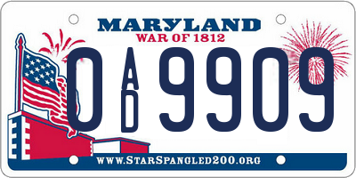 MD license plate 0AD9909